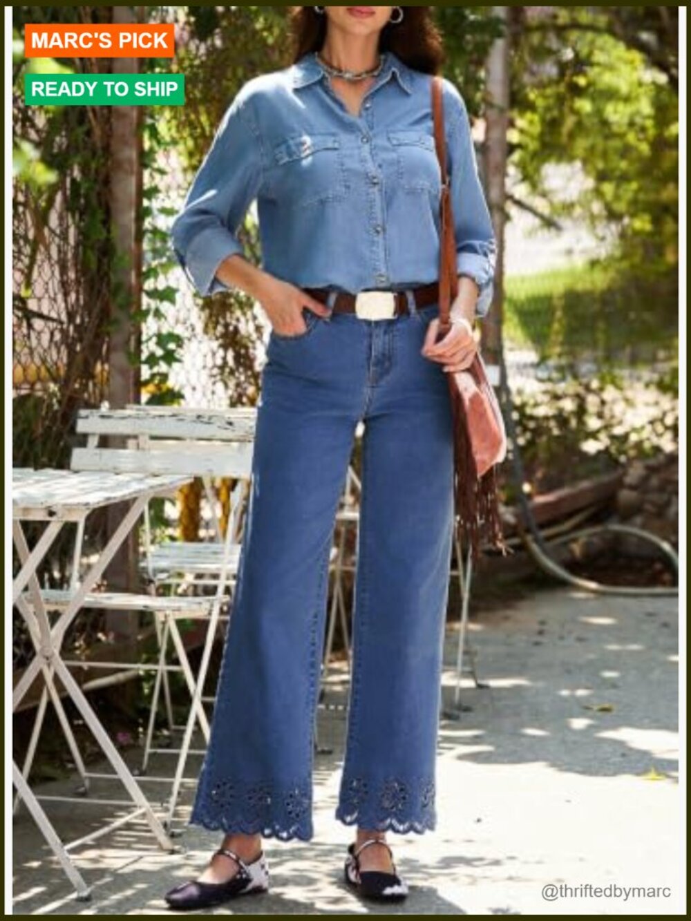 Wide Leg Embroidered Jeans High Waisted Stretchy Straight Loose Fit Ankle Denim - Picture 7 of 7